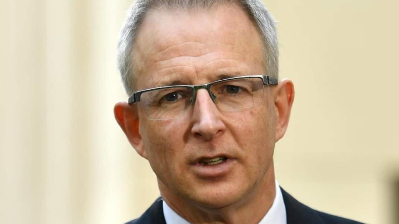 Minister for Families Paul Fletcher at a press conference (file image)