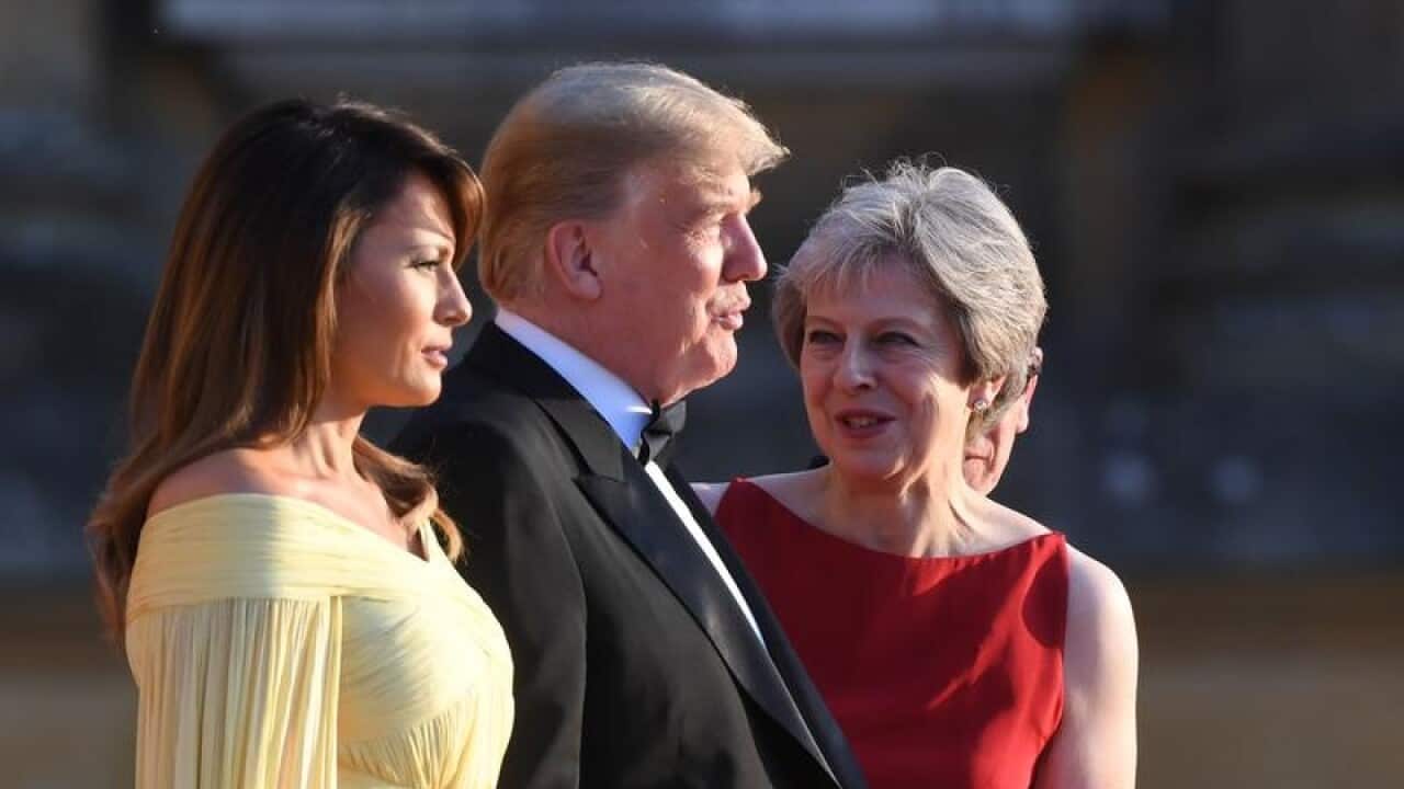 Donald Trump, Melania Trump and Theresa May at Blenheim Palace