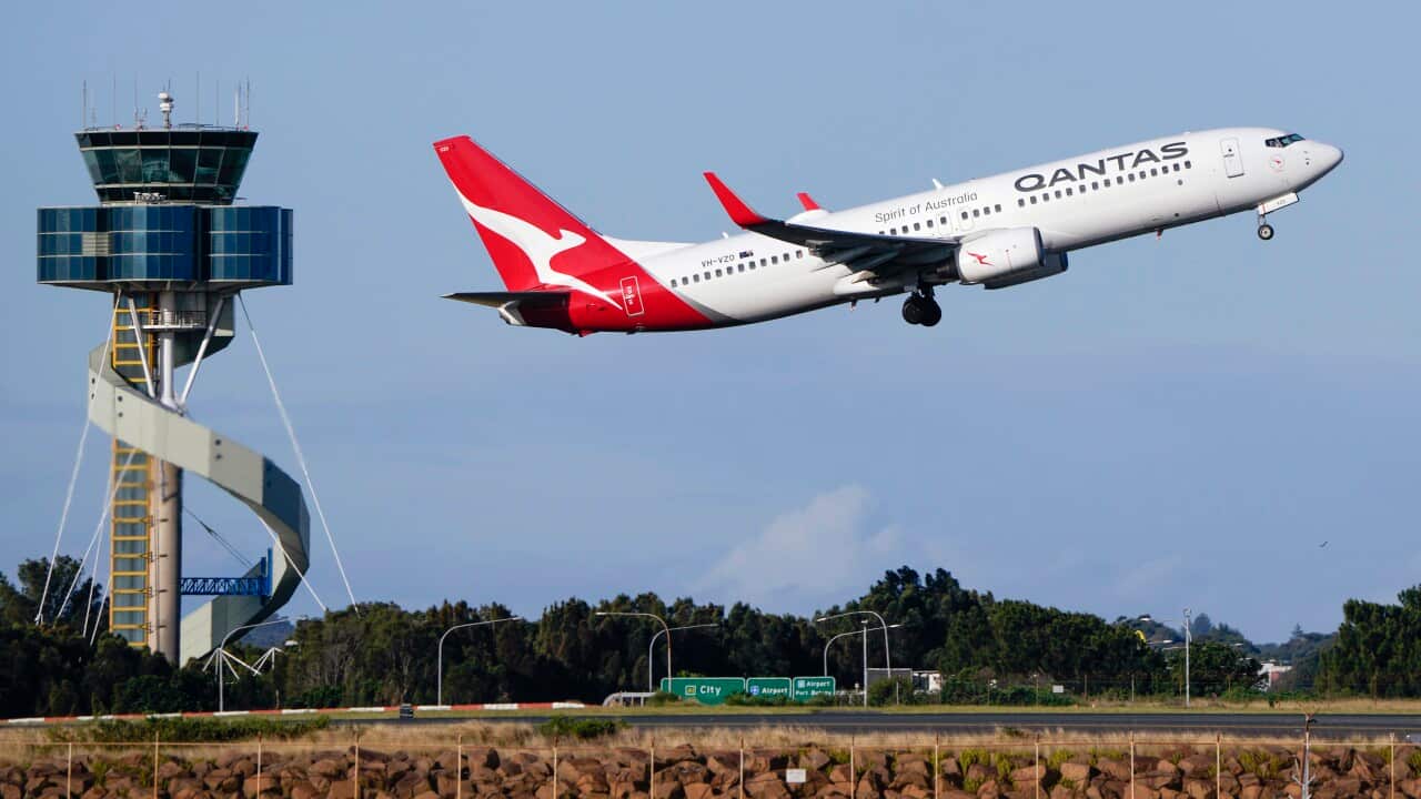 Qantas plane taking off.