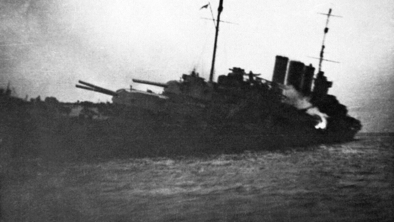 HMAS Canberra sinking following the Battle of Savo