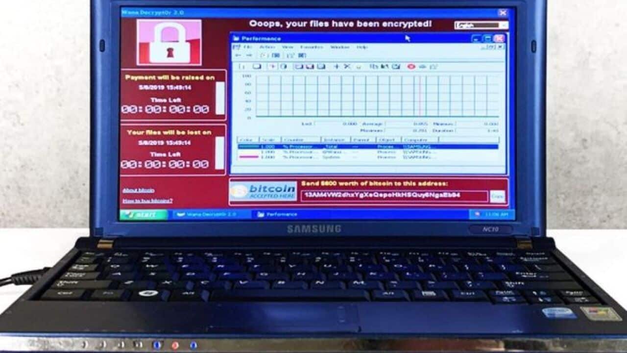 This laptop was infected with destructive computer viruses, including ransomware WannaCry.