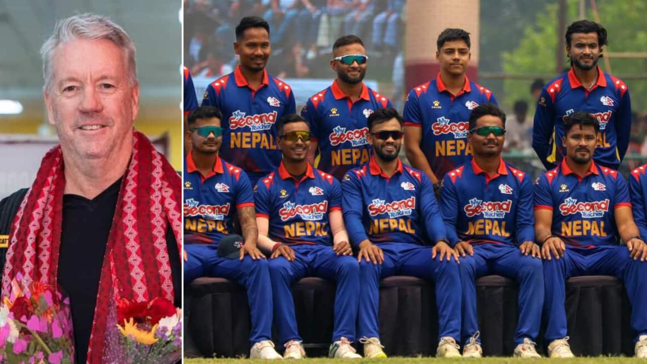 (L) Nepali national men's cricket team coach Stuart Law. (R) A representative photo of the Nepali national men's cricket team.