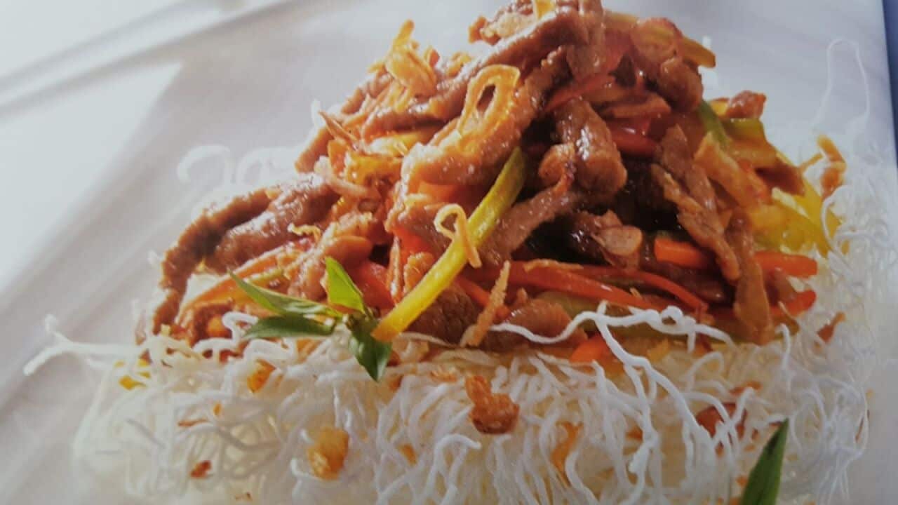 crispy rice with shredded duck