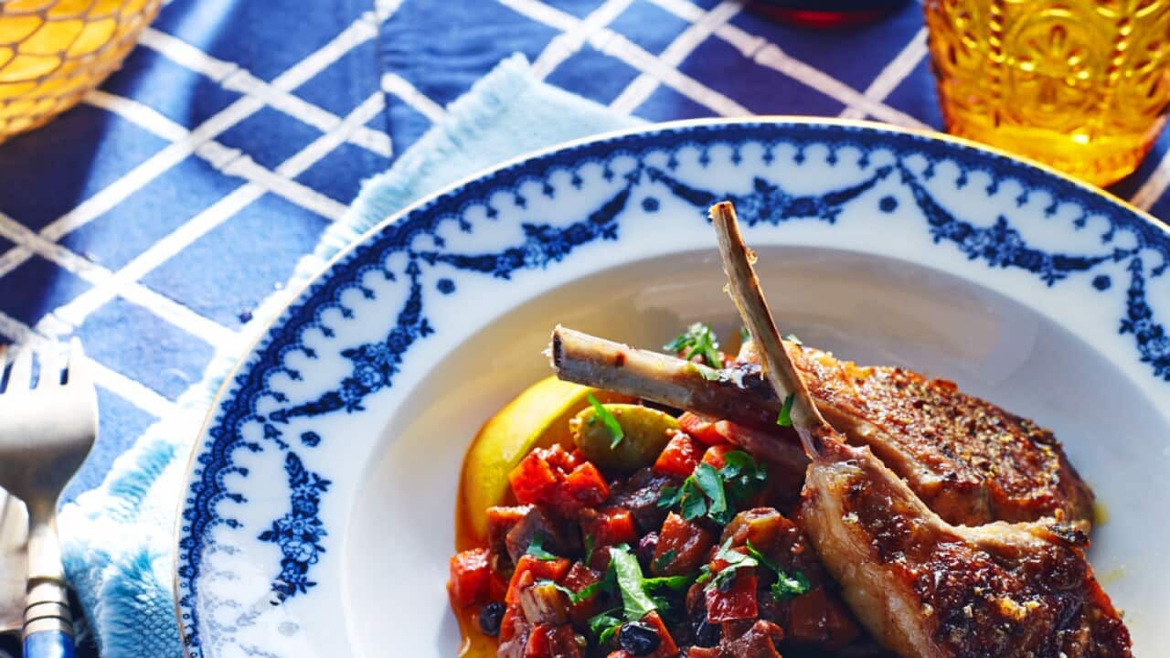 Caponata agrodolce with grilled lamb