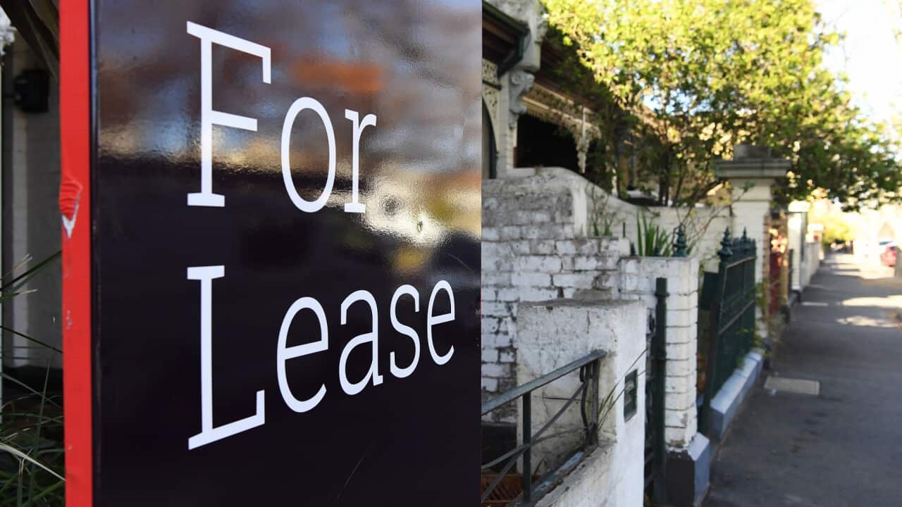 A 'for lease' sign is seen outside a real estate property is seen in Carlton North, Melbourne.