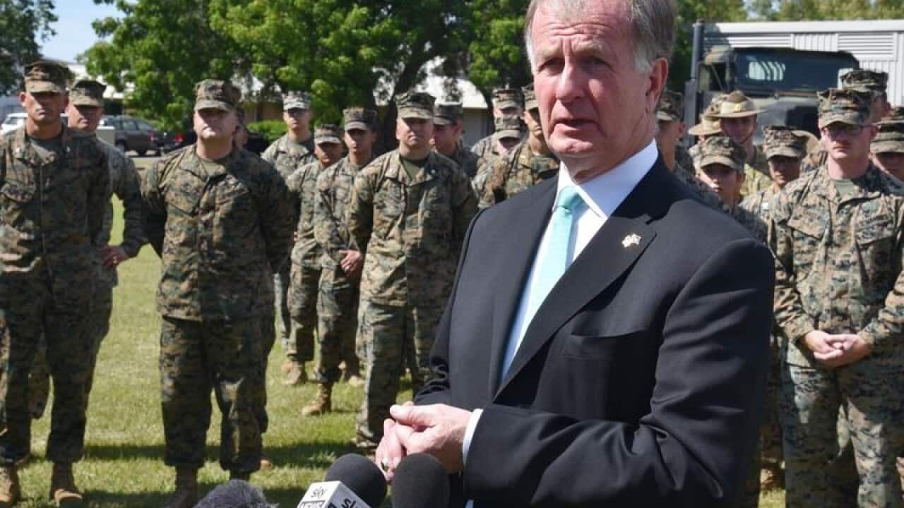 US Ambassador Arthur Culvahouse visits US troops in Darwin