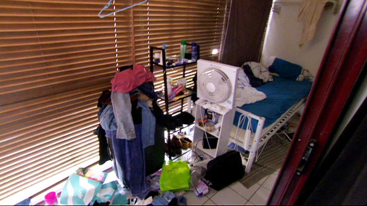 A makeshift bedroom on an enclosed balcony at a unit in Surry Hills, Sydney.