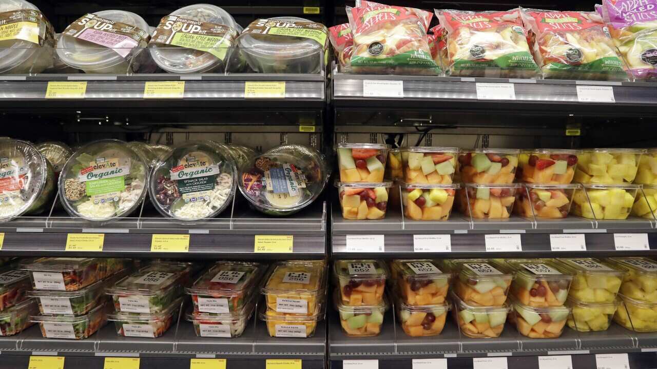 Packaged salads and pre-chopped fruit.