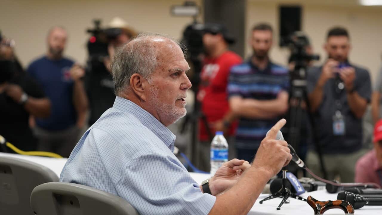 Uvalde Mayor Don McLaughlin, Jr. speaks to the media following a news conference
