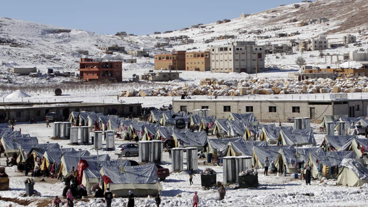 A refugee camp in the Lebanese border town of Arsal