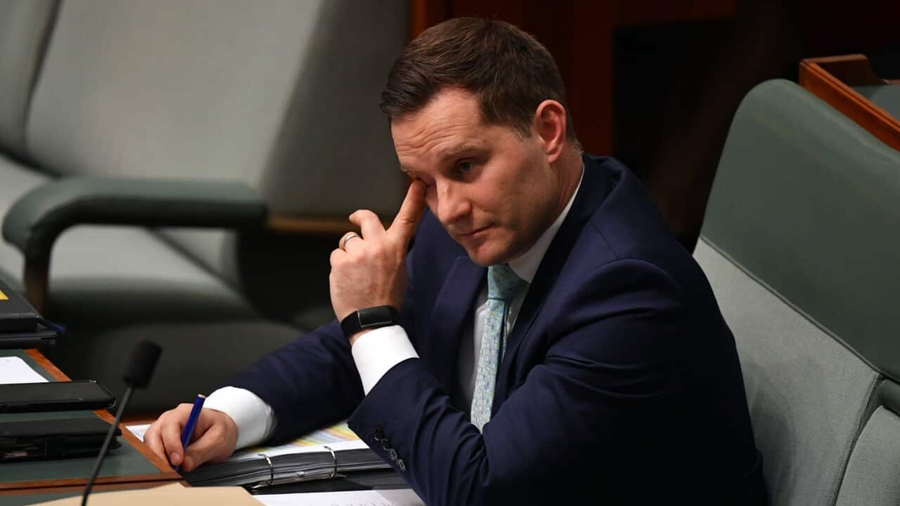 Minister for Immigration Alex Hawke during Question Time in the House of Representatives at Parliament House in Canberra, Wednesday, March 24, 2021. (AAP Image/Mick Tsikas) NO ARCHIVING