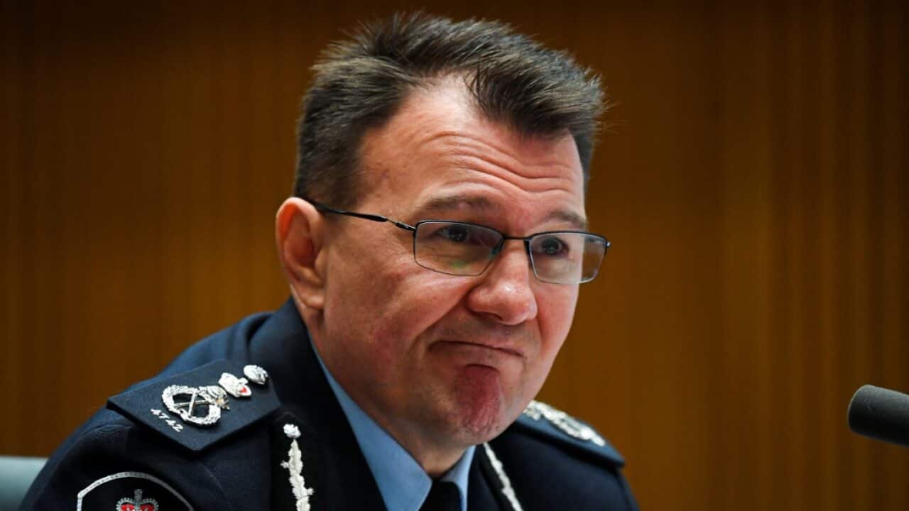 Commissioner of the Australian Federal Police (AFP) Reece Kershaw speaks during a Senate inquiry at Parliament House in Canberra.