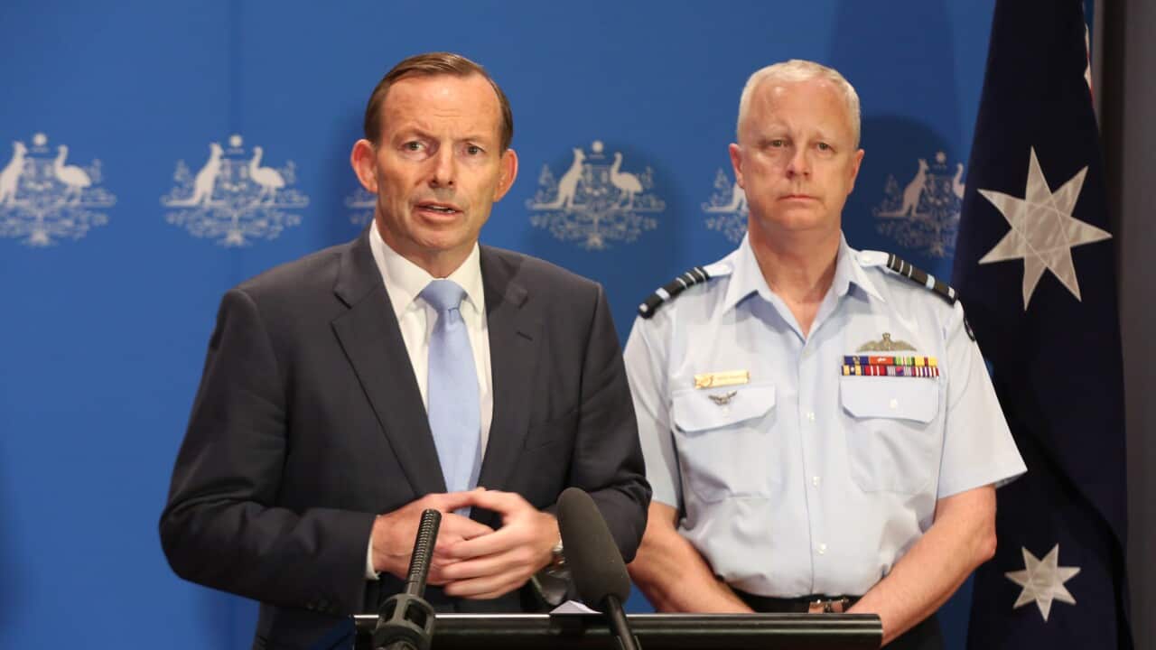Prime Minister Tony Abbott with Chief of the Defence Force, Air Chief Marshal Mark Binski