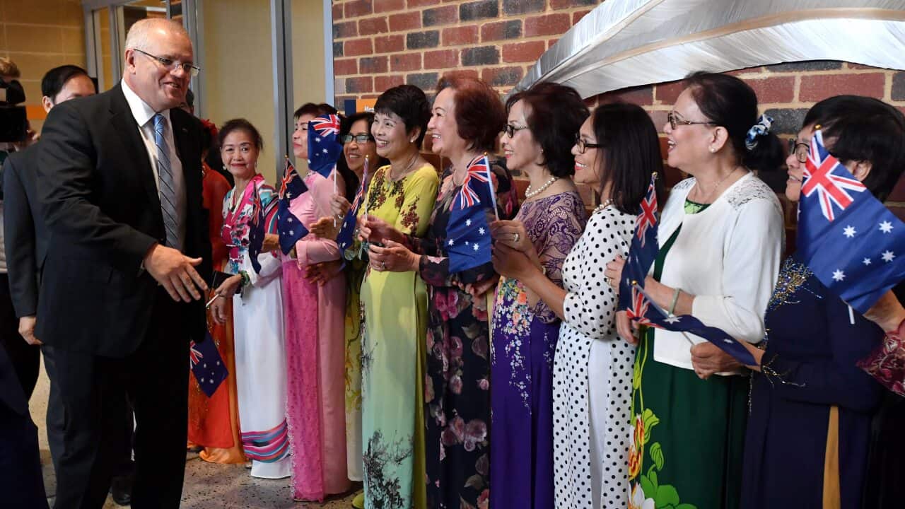 Prime Minister Scott Morrison arrives at a multicultural event at Koondoola, 25km north of Perth