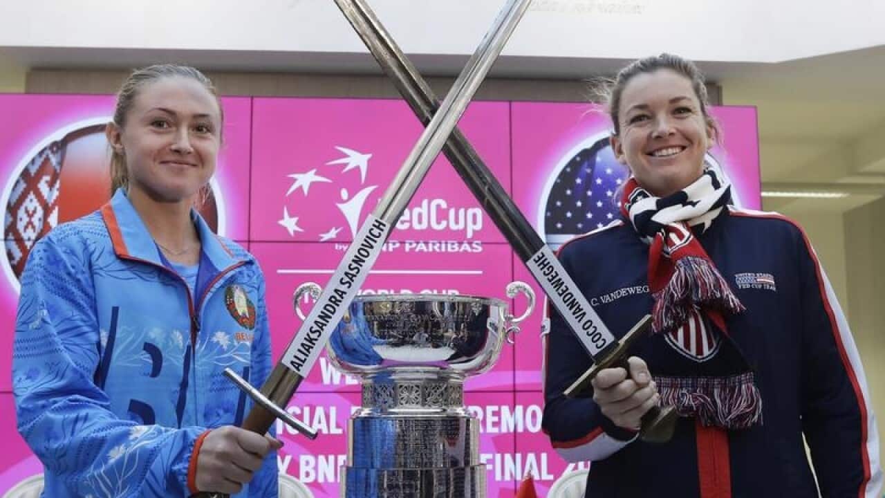 Aliaksandra Sasnovich and CoCo Vandeweghe.