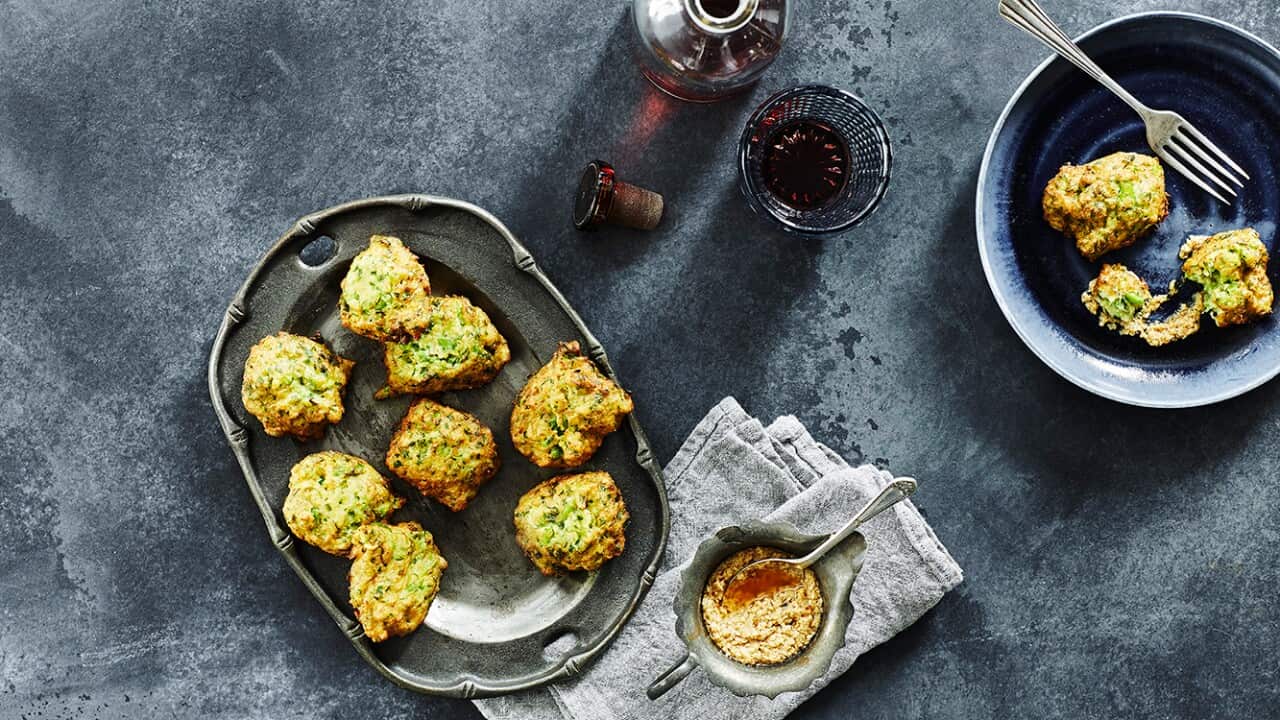 Broad bean and chickpea fritters with roasted sesame seeds SBS Food