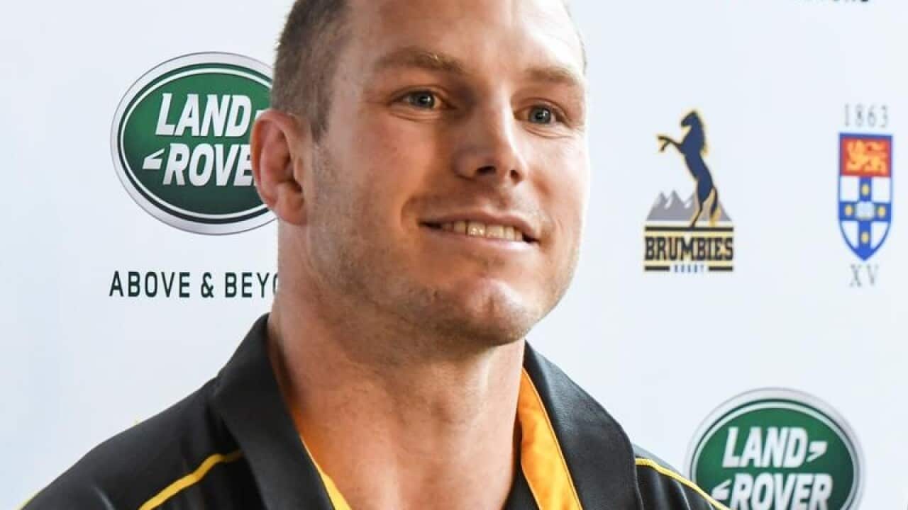File image of rugby player David Pocock at a media event.