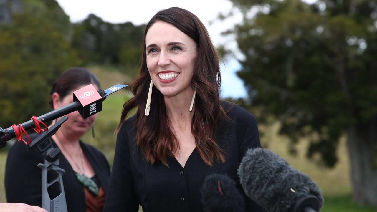 New Zealand Prime Minister Jacinda Arden speaks to media about the country's COVID-19 vaccine plan in Northland, New Zealand on Wednesday, February 3.