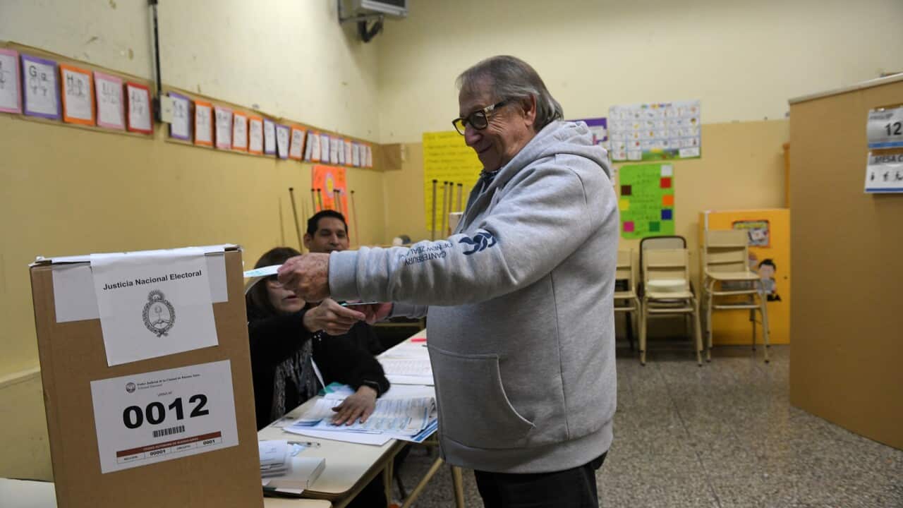 A man votes in Argentina's Primary elections in Buenos Aires