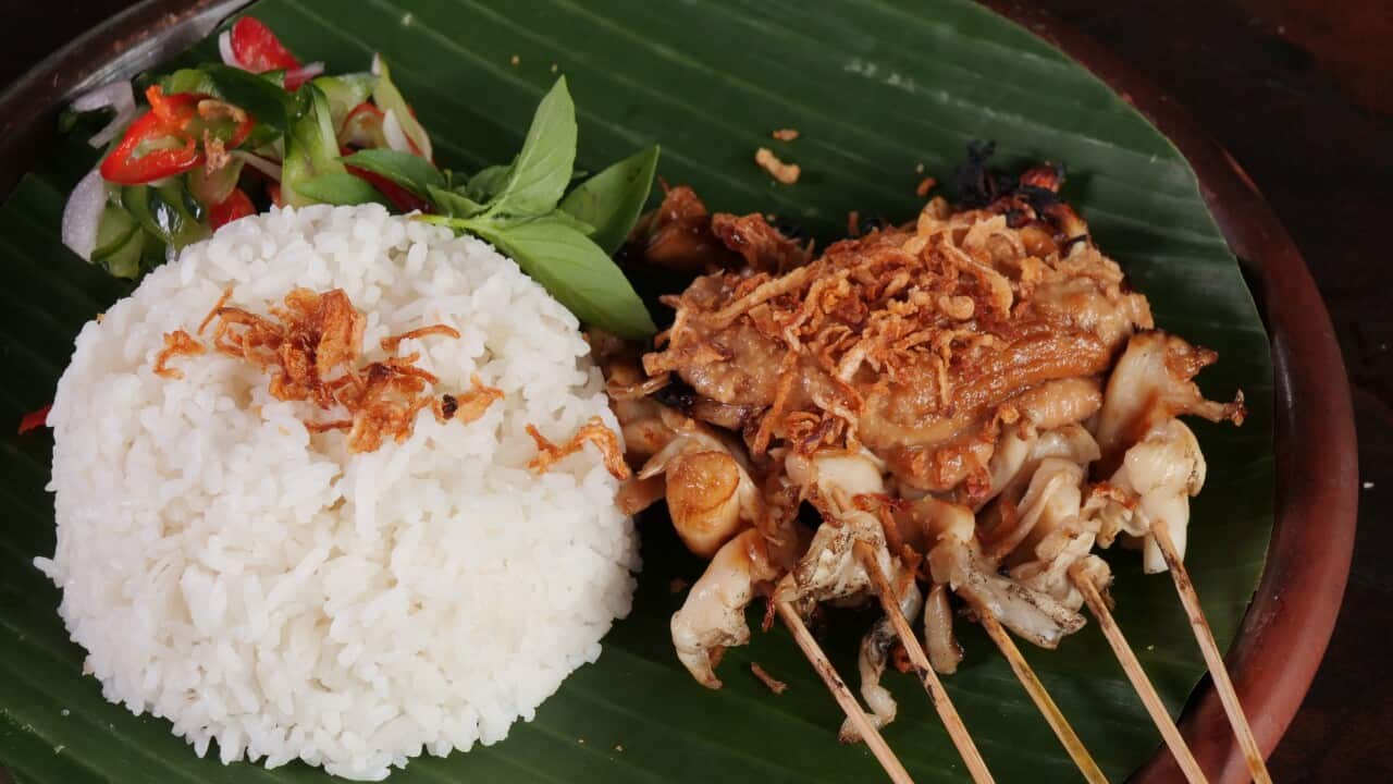 Mushroom satay with Balinese satay sauce SBS Food