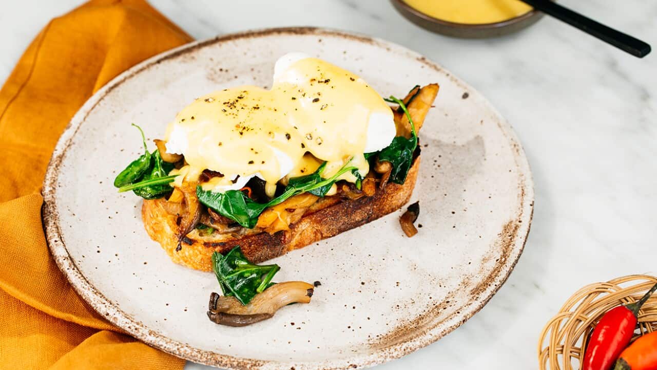 Oyster mushroom benedict with calamansi hollandaise