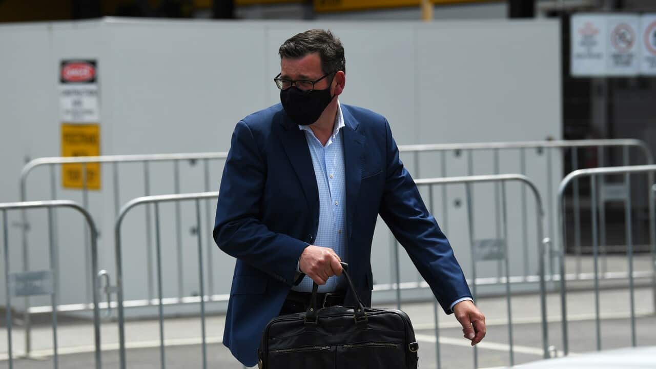 Victorian Premier Daniel Andrews leaving State Parliament of Victoria in Melbourne