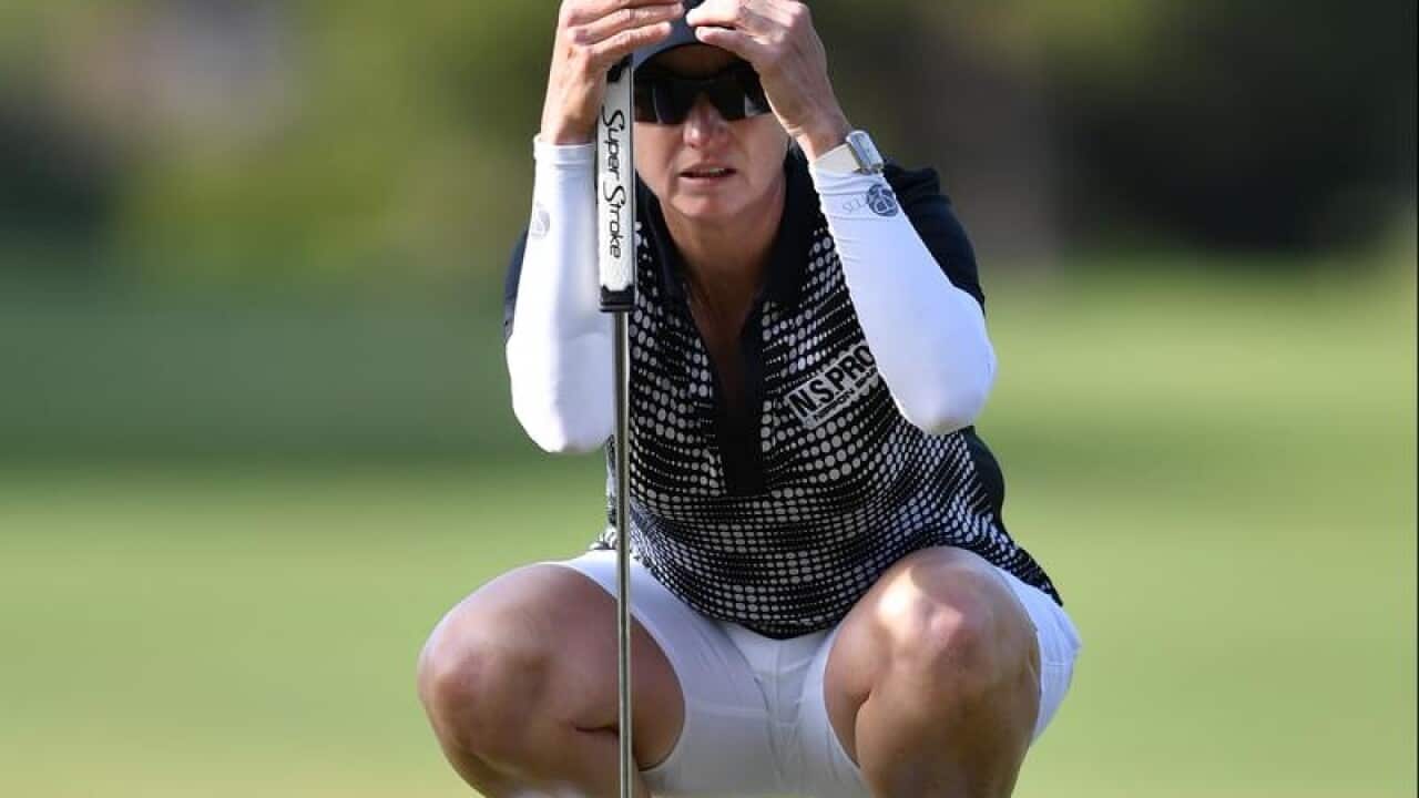 Karie Webb looks out on the course during a golf tournament in SA.