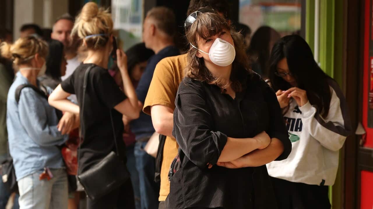 Queues outside the Centrelink office in Marrickville, Sydney