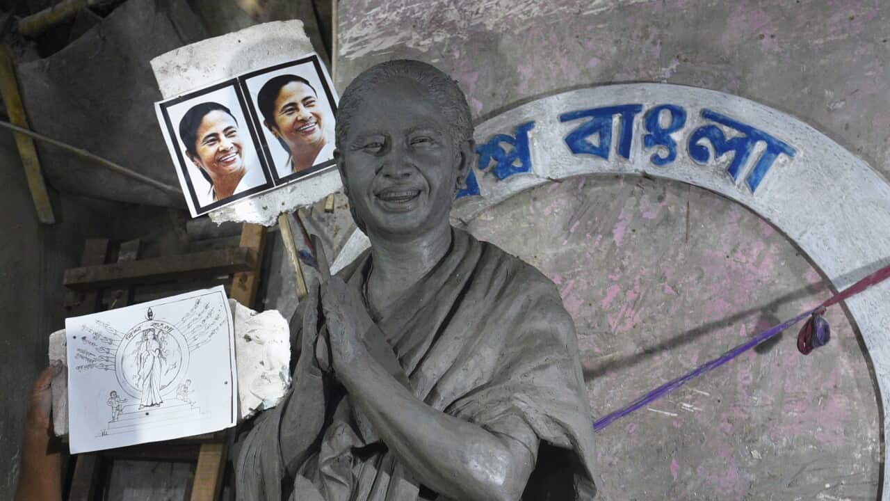 Fibreglass idol of TMC chief and Chief Minister of West Bengal Mamata Banerejee made by famous clay modeller Mintu Pal on September 3, 2021 in Kolkata, India.