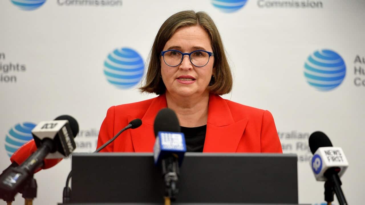 Sex Discrimination Commissioner Kate Jenkins addresses media during a press conference in Sydney, Tuesday, November 30, 2021.