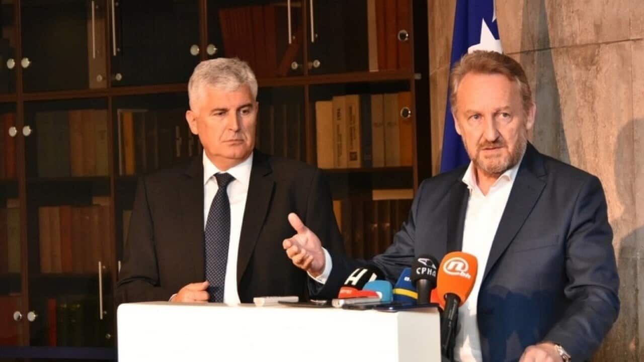 Dragan Covic President of the Croatian Democratic Union (HDZ) and Bakir Izetbegovic President of the Party of Democratic Action (SDA)