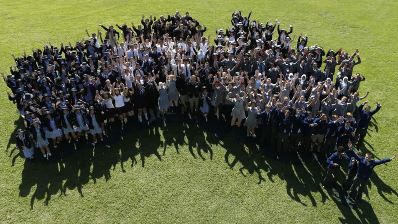 School children forming a map of Australia