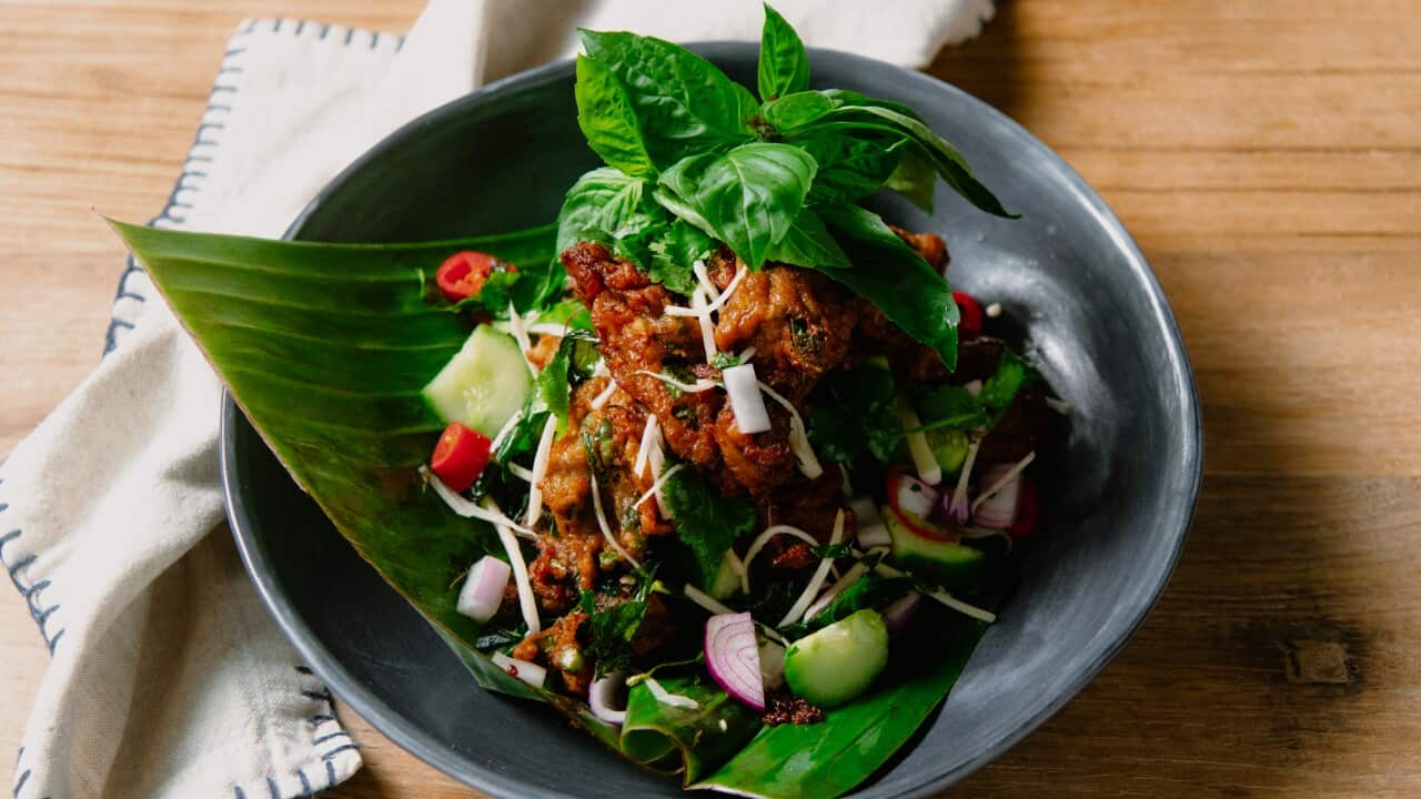 Spiced fish cakes with sweetened cucumber relish