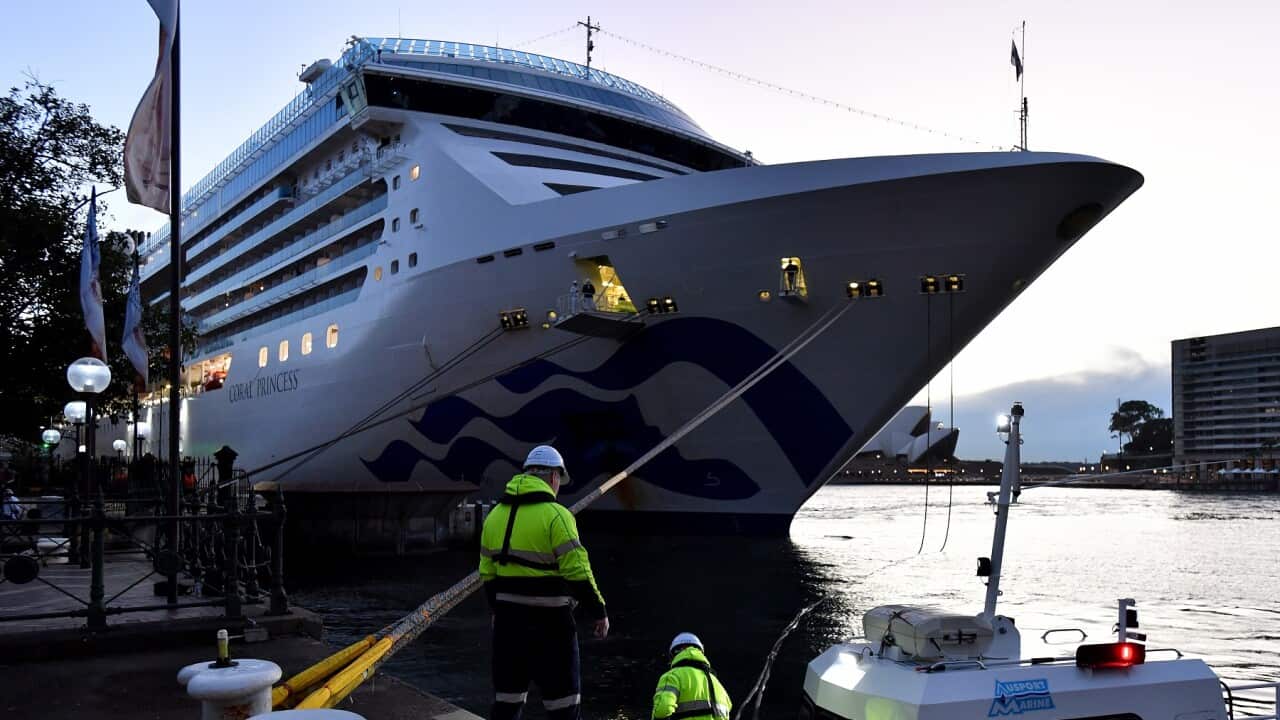 The Coral Princess cruise ship docks at Circular Quay in Sydney