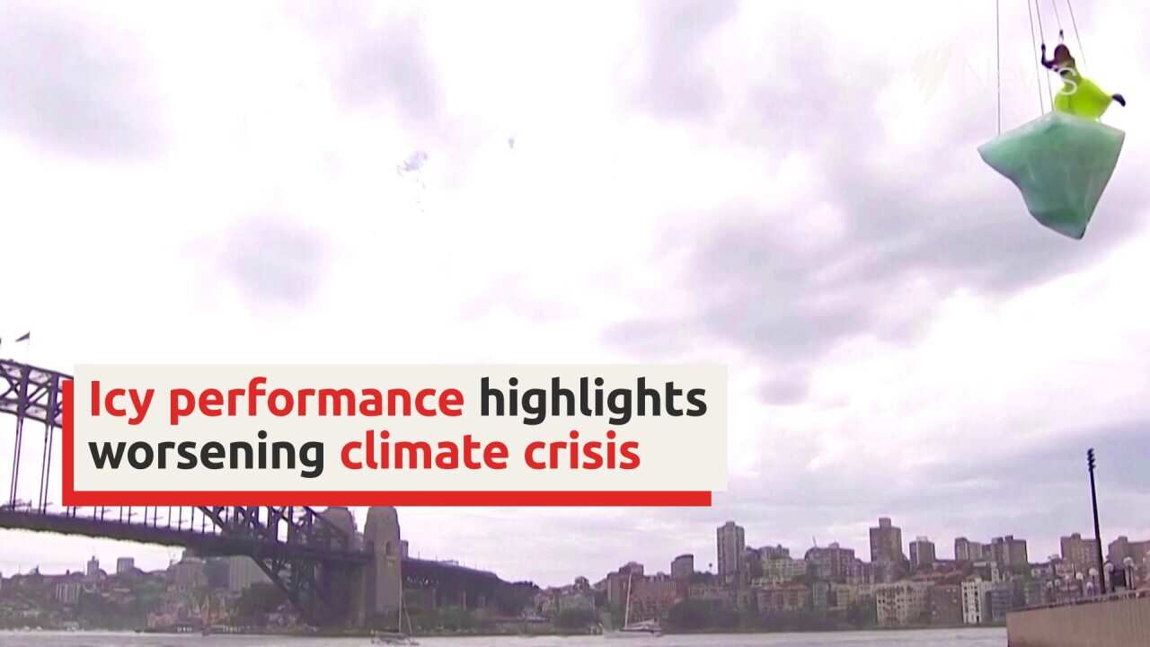 Sydney performance on 2.7-ton iceblock spotlights climate crisis