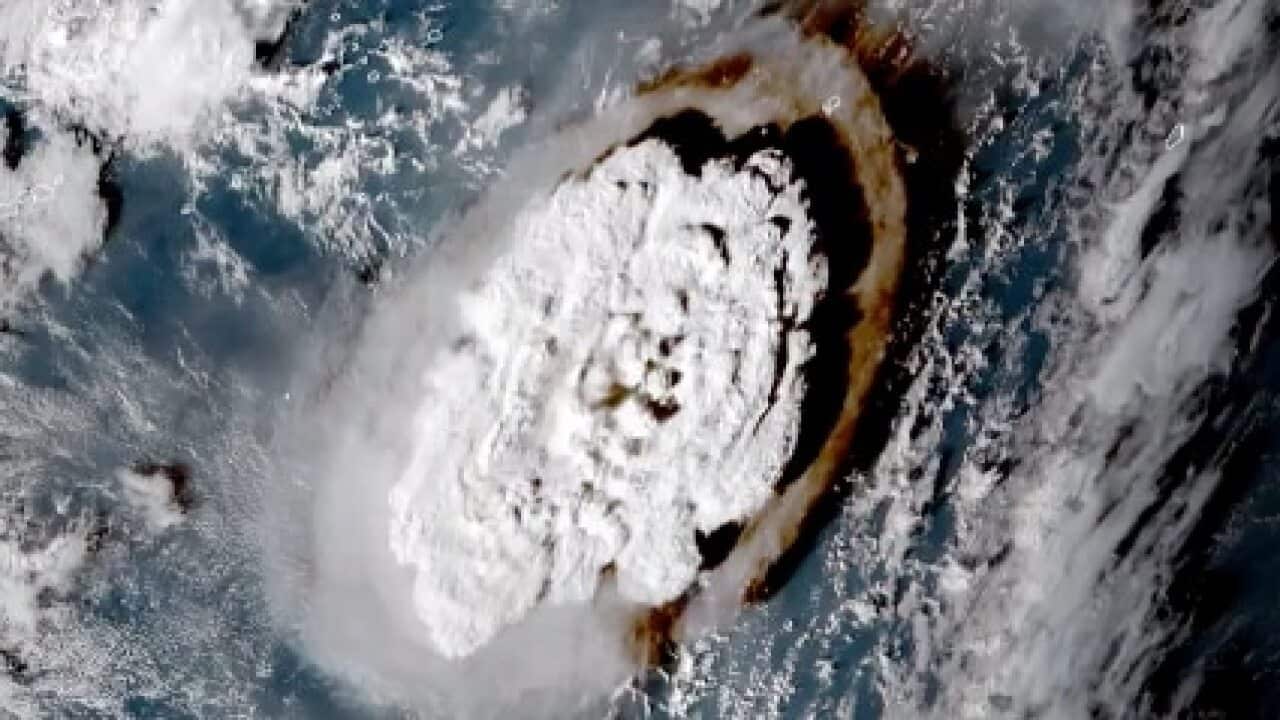 Tonga's Hunga Tonga volcano eruption is captured on satellite.