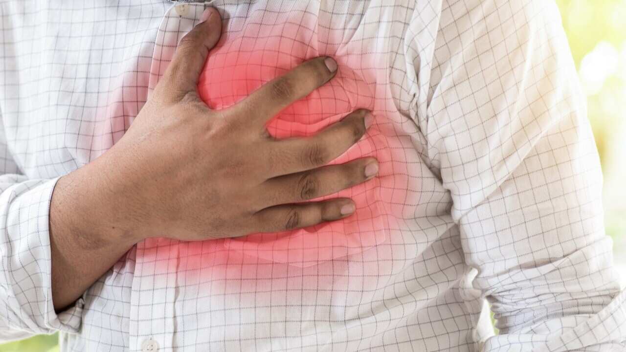 Close up of man is heart attack