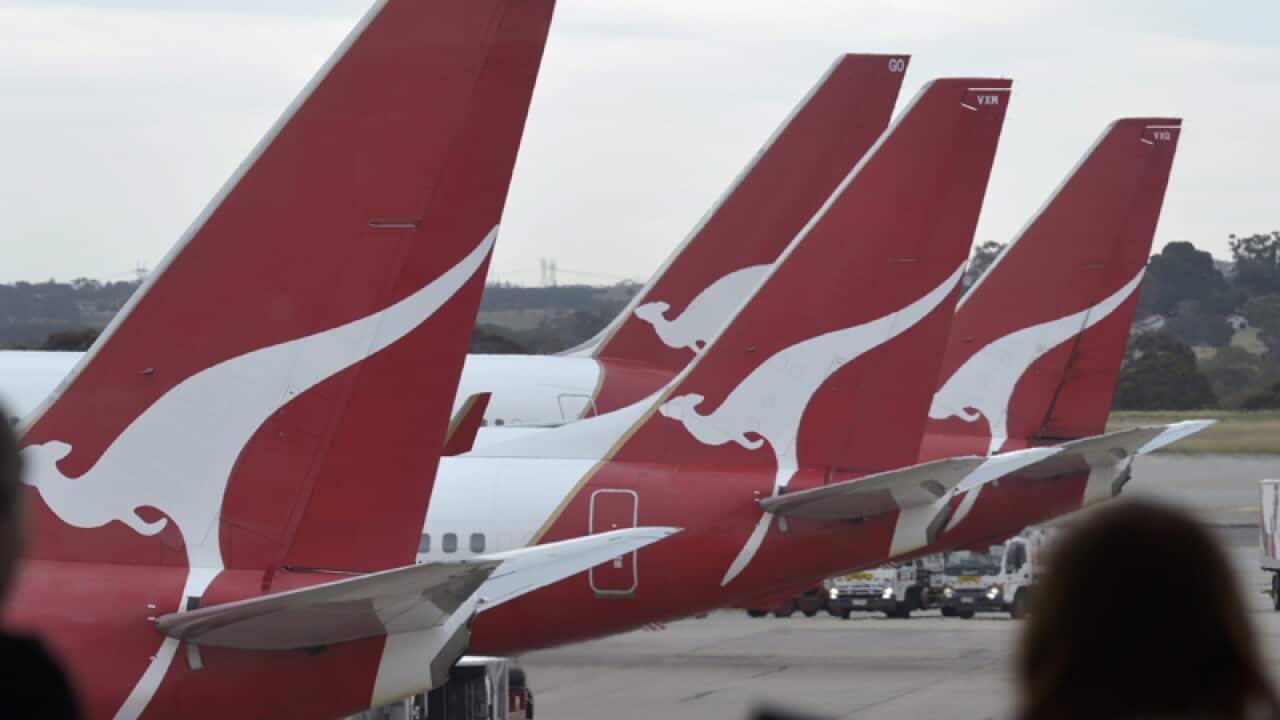 Qantas jets at the international airport in Melbourne