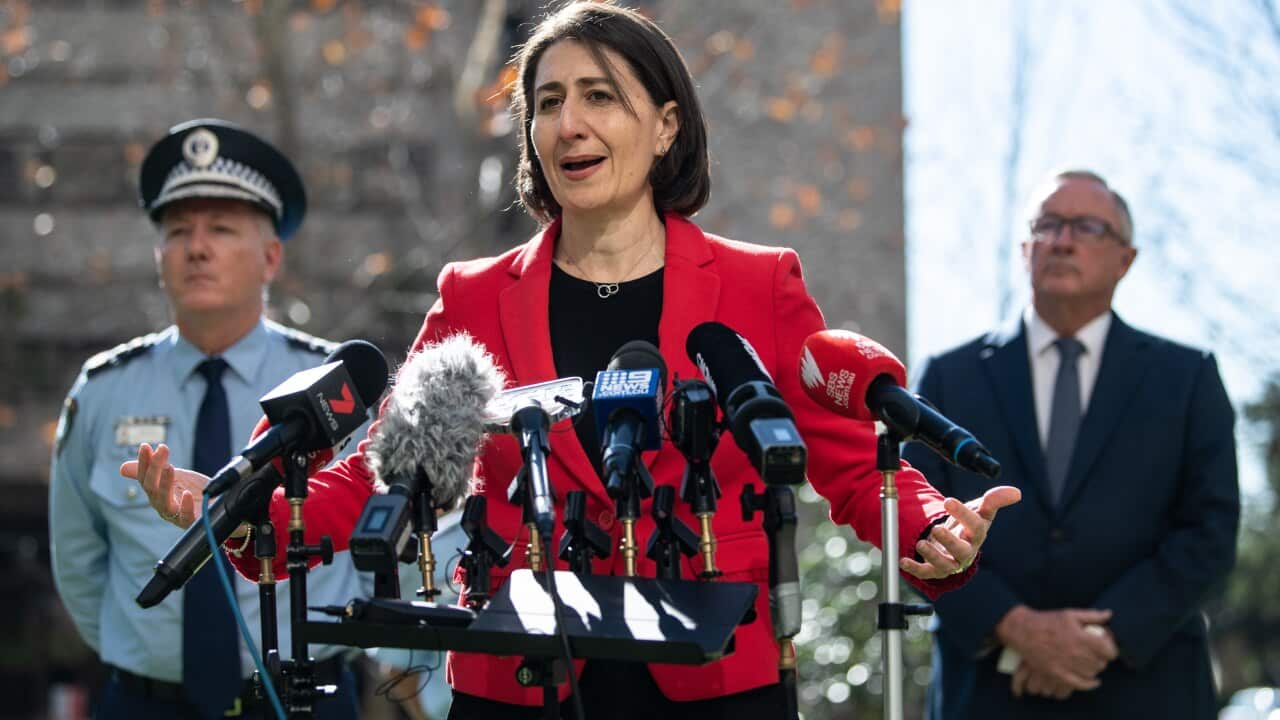 NSW Premier Gladys Berejiklian speaks to media at the NSW Ministry of Health in Sydney.