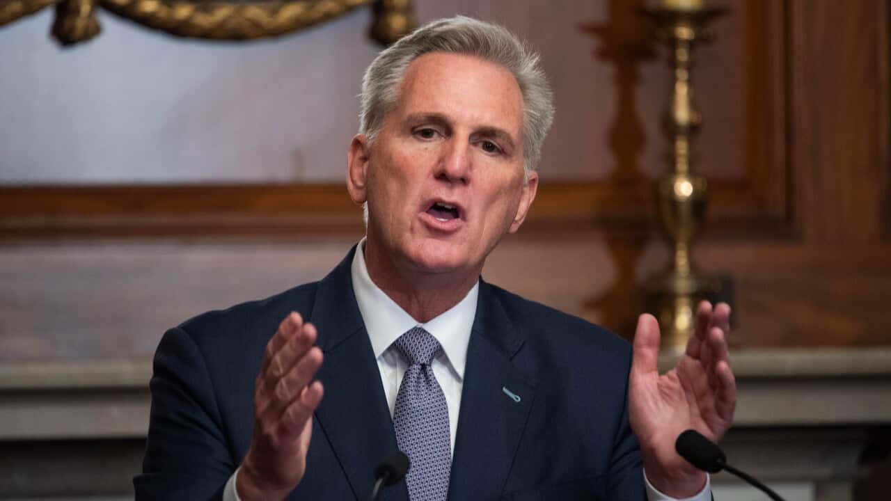 Speaker of the United States House of Representatives Kevin McCarthy (Republican of California) holds a press conference in the Capitol in Washington, D.C. on Saturday, September 30, 2023