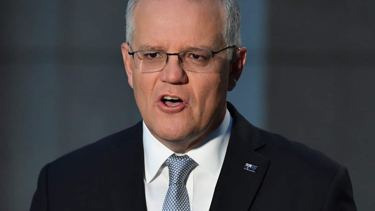 Prime Minister Scott Morrison is seen speaking.