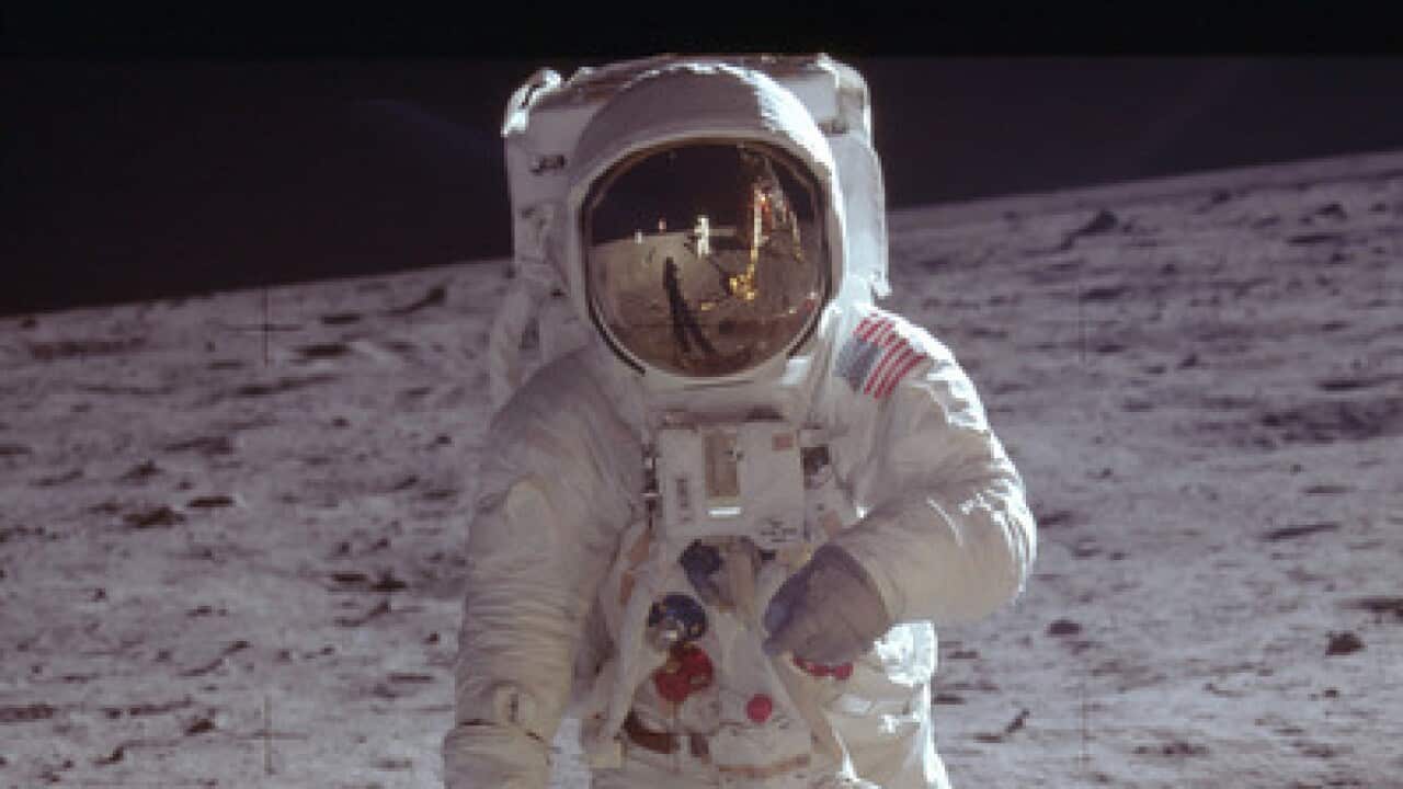 Neil Armstrong on the moon, taken by Buzz Aldrin (NASA)