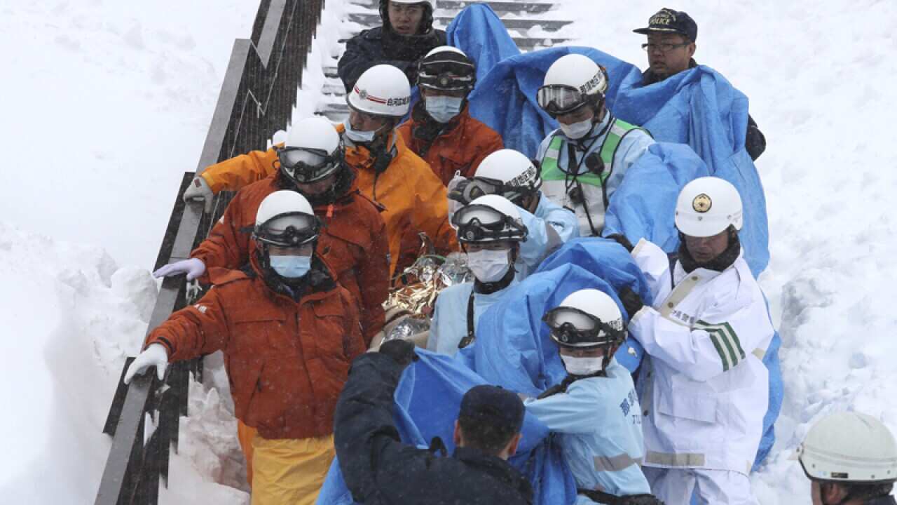 Rescue operation near the avalanche site at Nasu Onsen Ski Resort