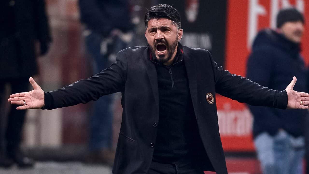 Gennaro Gattuso, head coach of AC Milan, gestures during the