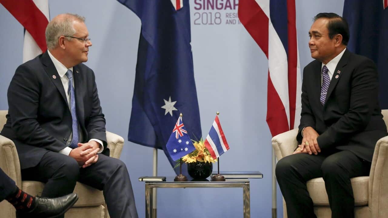 Prime Minister Scott Morrison meets Thailand's Prime Minister Prayut Chan-o-cha on the sidelines of the ASEAN summit. 