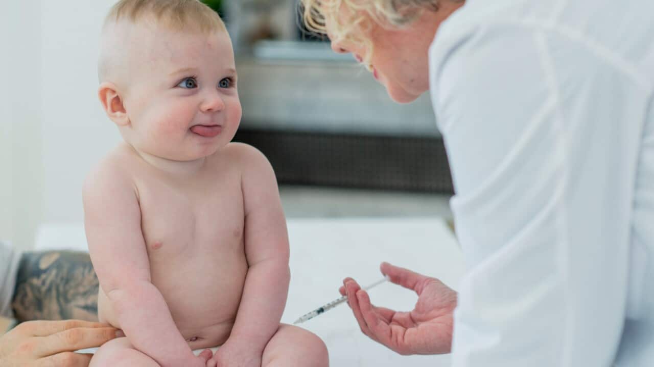 Infant being immunised