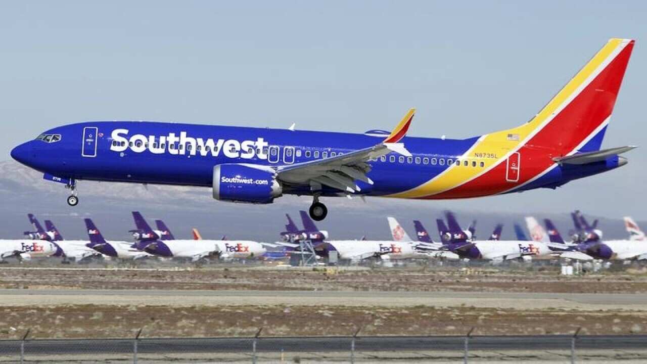 A file image of a Southwest Airlines Boeing 737 MAX aircraft