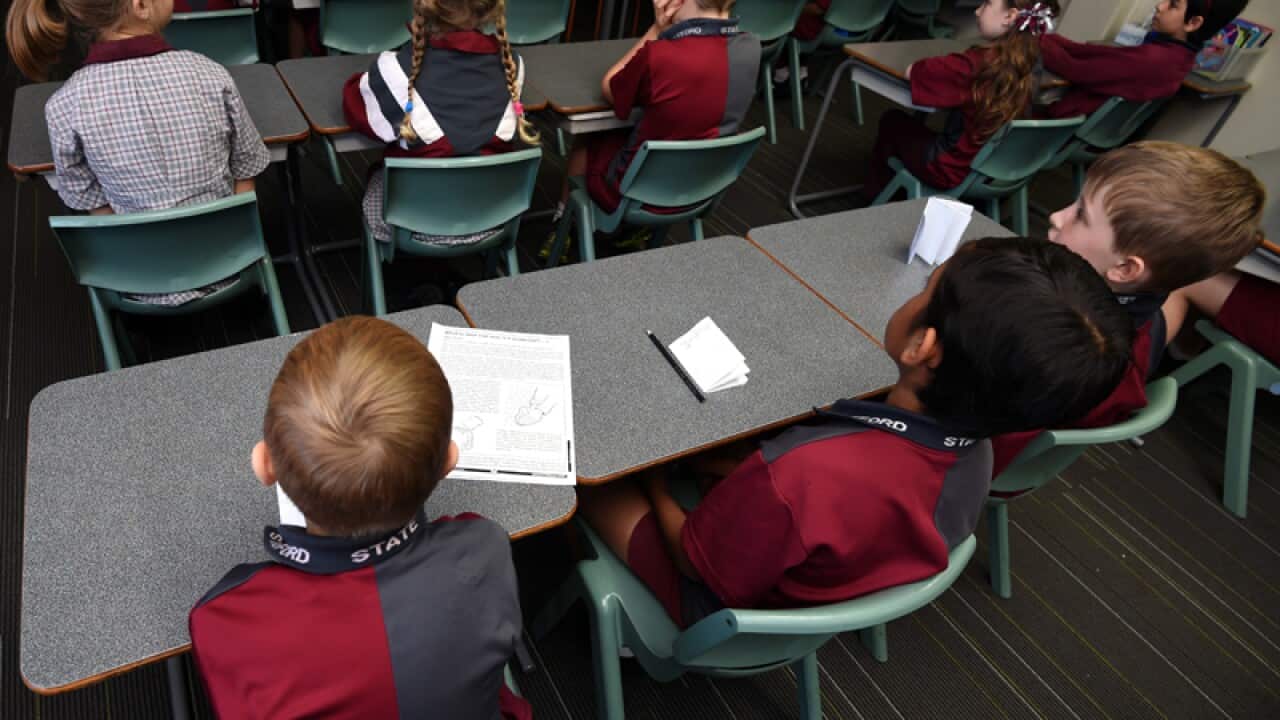 Children sit in a classroom