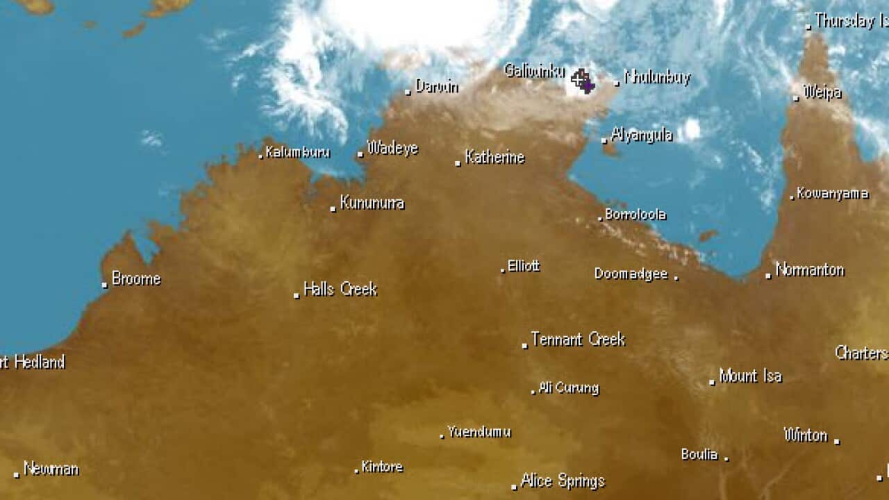 Radar image of Cyclone Marcus approaching.