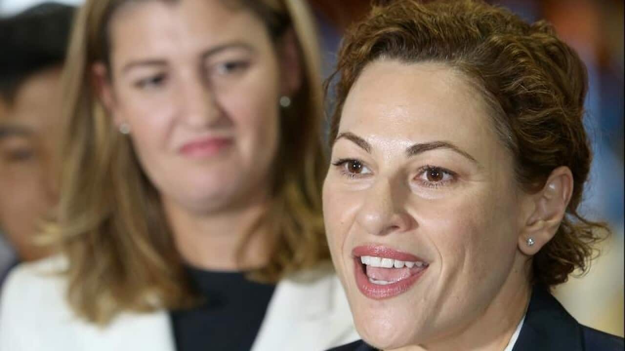 Queensland Treasurer Jackie Trad at a press conference.